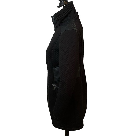 BCBGeneration Black Herringbone Quilted Faux Leather Trench Jacket in Sz S - Picture 2 of 10